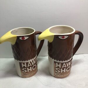 2 Vintage Smirnoff Hawk Shot Glass Ca. 1970, 5 1/4" Tall, 5 1/2" Widest w/Handle